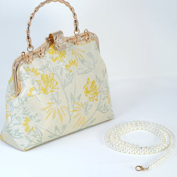 Shimmering Gold Yellow Floral Embroidered Fabric Floral Bridal Wedding Bag, Statement Bag, Evening Wedding Clutch, Cross Body Bag